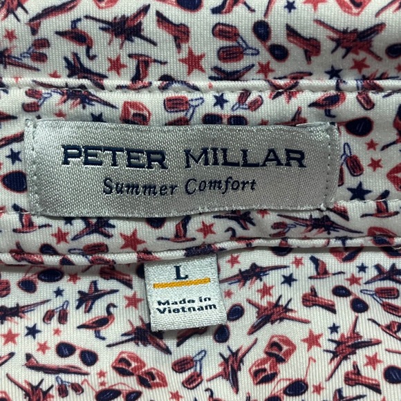 Peter Millar Summer Comfort Red Blue Golf Aviation Performance Polo Shirt Large - Picture 5 of 8